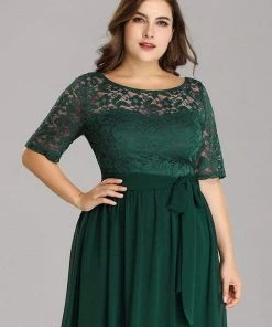 Ever-Pretty US Party Dresses Floral Lace Plus Size Long Formal Dresses With Waistband