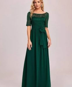 Ever-Pretty US SHOP BY OCCASION Elegant Lace Bodice Chiffon Maxi Evening Dress With Belt