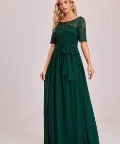 Ever-Pretty US SHOP BY OCCASION Elegant Lace Bodice Chiffon Maxi Evening Dress With Belt