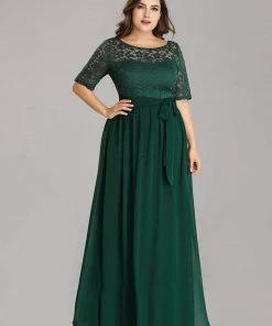 Ever-Pretty US Party Dresses Floral Lace Plus Size Long Formal Dresses With Waistband