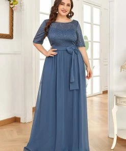 Ever-Pretty US Party Dresses Floral Lace Plus Size Long Formal Dresses With Waistband