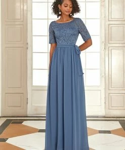 Ever-Pretty US Elegant Lace Bodice Chiffon Evening Dress With Belt
