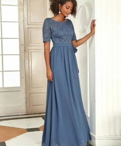 Ever-Pretty US Elegant Lace Bodice Chiffon Evening Dress With Belt