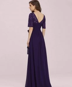 Ever-Pretty US SHOP BY OCCASION Elegant Lace Bodice Chiffon Maxi Evening Dress With Belt