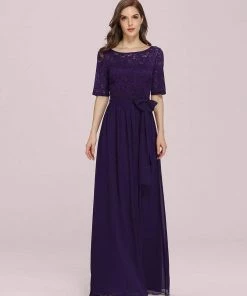 Ever-Pretty US SHOP BY OCCASION Elegant Lace Bodice Chiffon Maxi Evening Dress With Belt