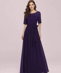 Ever-Pretty US SHOP BY OCCASION Elegant Lace Bodice Chiffon Maxi Evening Dress With Belt
