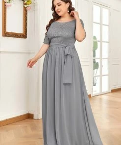 Ever-Pretty US Party Dresses Floral Lace Plus Size Long Formal Dresses With Waistband