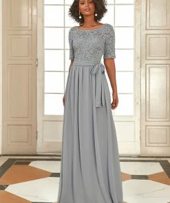 Ever-Pretty US SHOP BY OCCASION Elegant Lace Bodice Chiffon Maxi Evening Dress With Belt