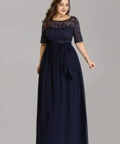 Ever-Pretty US Party Dresses Floral Lace Plus Size Long Formal Dresses With Waistband