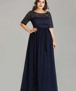 Ever-Pretty US SHOP BY OCCASION Elegant Lace Bodice Chiffon Maxi Evening Dress With Belt