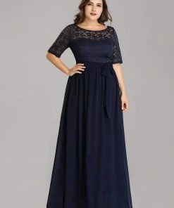 Ever-Pretty US Party Dresses Floral Lace Plus Size Long Formal Dresses With Waistband