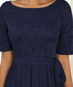 Ever-Pretty US SHOP BY OCCASION Elegant Lace Bodice Chiffon Maxi Evening Dress With Belt