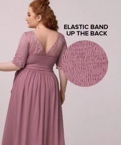 Ever-Pretty US Party Dresses Floral Lace Plus Size Long Formal Dresses With Waistband