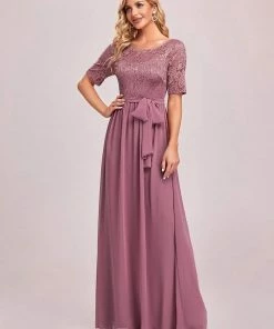 Ever-Pretty US SHOP BY OCCASION Elegant Lace Bodice Chiffon Maxi Evening Dress With Belt