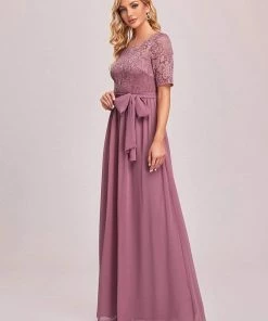 Ever-Pretty US SHOP BY OCCASION Elegant Lace Bodice Chiffon Maxi Evening Dress With Belt