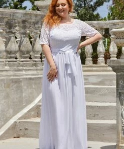 Ever-Pretty US Party Dresses Floral Lace Plus Size Long Formal Dresses With Waistband