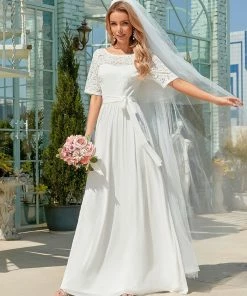 Ever-Pretty US SHOP BY OCCASION Elegant Lace Bodice Chiffon Maxi Evening Dress With Belt