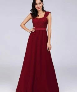 Ever-Pretty US SHOP BY OCCASION Elegant A Line Long Chiffon Bridesmaid Dress With Lace Bodice