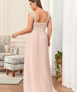 Ever-Pretty US Plus Size Elegant A Line Long Chiffon Bridesmaid Dress With Lace Bodice