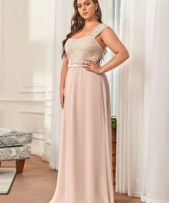 Ever-Pretty US SHOP BY OCCASION Elegant A Line Long Chiffon Bridesmaid Dress With Lace Bodice