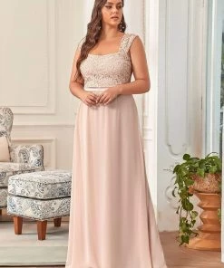 Ever-Pretty US SHOP BY OCCASION Elegant A Line Long Chiffon Bridesmaid Dress With Lace Bodice