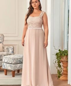 Ever-Pretty US Plus Size Elegant A Line Long Chiffon Bridesmaid Dress With Lace Bodice