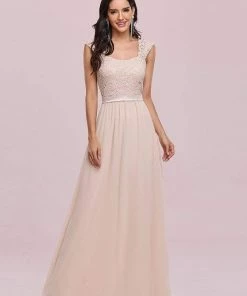 Ever-Pretty US SHOP BY OCCASION Elegant A Line Long Chiffon Bridesmaid Dress With Lace Bodice