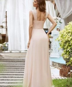 Ever-Pretty US SHOP BY OCCASION Elegant A Line Long Chiffon Bridesmaid Dress With Lace Bodice