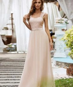 Ever-Pretty US SHOP BY OCCASION Elegant A Line Long Chiffon Bridesmaid Dress With Lace Bodice