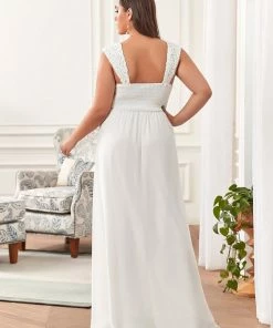 Ever-Pretty US Plus Size Elegant A Line Long Chiffon Bridesmaid Dress With Lace Bodice