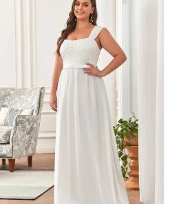 Ever-Pretty US Plus Size Elegant A Line Long Chiffon Bridesmaid Dress With Lace Bodice