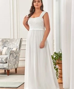 Ever-Pretty US Plus Size Elegant A Line Long Chiffon Bridesmaid Dress With Lace Bodice