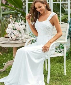 Ever-Pretty US SHOP BY OCCASION Elegant A Line Long Chiffon Bridesmaid Dress With Lace Bodice