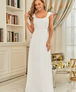 Ever-Pretty US SHOP BY OCCASION Elegant A Line Long Chiffon Bridesmaid Dress With Lace Bodice