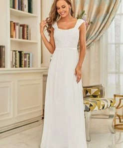 Ever-Pretty US SHOP BY OCCASION Elegant A Line Long Chiffon Bridesmaid Dress With Lace Bodice