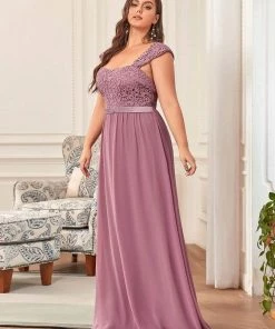 Ever-Pretty US SHOP BY OCCASION Elegant A Line Long Chiffon Bridesmaid Dress With Lace Bodice