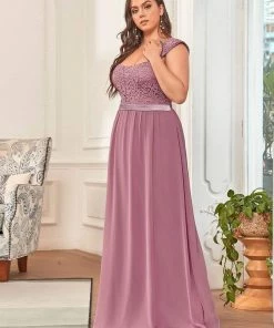 Ever-Pretty US SHOP BY OCCASION Elegant A Line Long Chiffon Bridesmaid Dress With Lace Bodice
