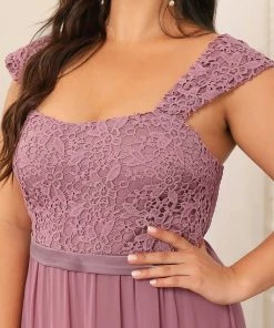 Ever-Pretty US Plus Size Elegant A Line Long Chiffon Bridesmaid Dress With Lace Bodice