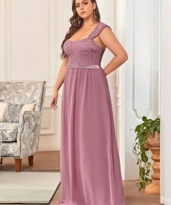Ever-Pretty US SHOP BY OCCASION Elegant A Line Long Chiffon Bridesmaid Dress With Lace Bodice