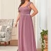 Ever-Pretty US Plus Size Elegant A Line Long Chiffon Bridesmaid Dress With Lace Bodice