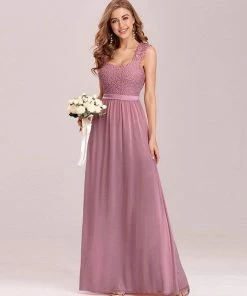 Ever-Pretty US SHOP BY OCCASION Elegant A Line Long Chiffon Bridesmaid Dress With Lace Bodice