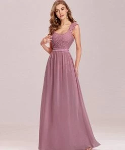 Ever-Pretty US SHOP BY OCCASION Elegant A Line Long Chiffon Bridesmaid Dress With Lace Bodice