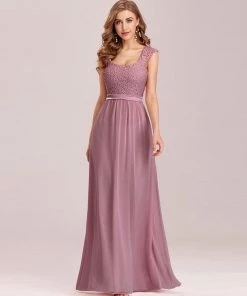 Ever-Pretty US SHOP BY OCCASION Elegant A Line Long Chiffon Bridesmaid Dress With Lace Bodice