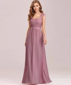 Ever-Pretty US SHOP BY OCCASION Elegant A Line Long Chiffon Bridesmaid Dress With Lace Bodice