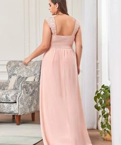 Ever-Pretty US Plus Size Elegant A Line Long Chiffon Bridesmaid Dress With Lace Bodice