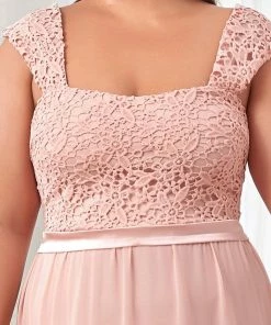 Ever-Pretty US Plus Size Elegant A Line Long Chiffon Bridesmaid Dress With Lace Bodice