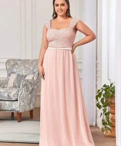 Ever-Pretty US SHOP BY OCCASION Elegant A Line Long Chiffon Bridesmaid Dress With Lace Bodice