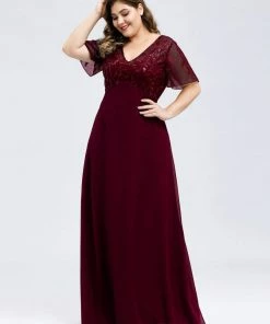 Ever-Pretty US Plus Size Floral Sequin Print Evening Party Dresses With Cap Sleeve SHOP BY OCCASION