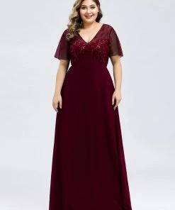 Ever-Pretty US Plus Size Floral Sequin Print Evening Party Dresses With Cap Sleeve SHOP BY OCCASION