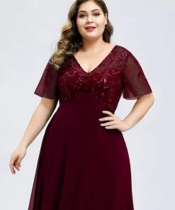Ever-Pretty US Plus Size Floral Sequin Print Evening Party Dresses With Cap Sleeve SHOP BY OCCASION